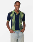 Scotch & Soda Retro Stripe Knit Polo | Pistachio/Navy