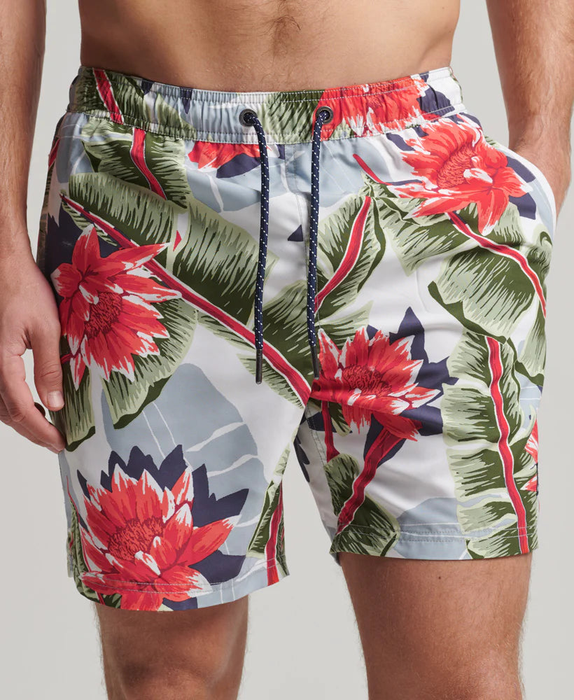 Hawaiian print 2025 swim trunks