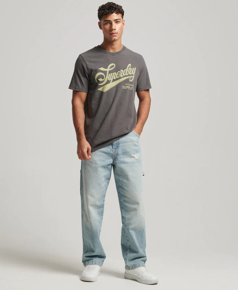 Superdry Vintage Script Workwear T Shirt | Charcoal