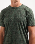 No Excess Allover Print Garment Dyed Slub T-Shirt | Dark Green