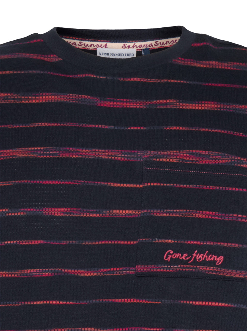 A Fish Named Fred Gone Fishing T-Shirt | Navy/Red Stripe
