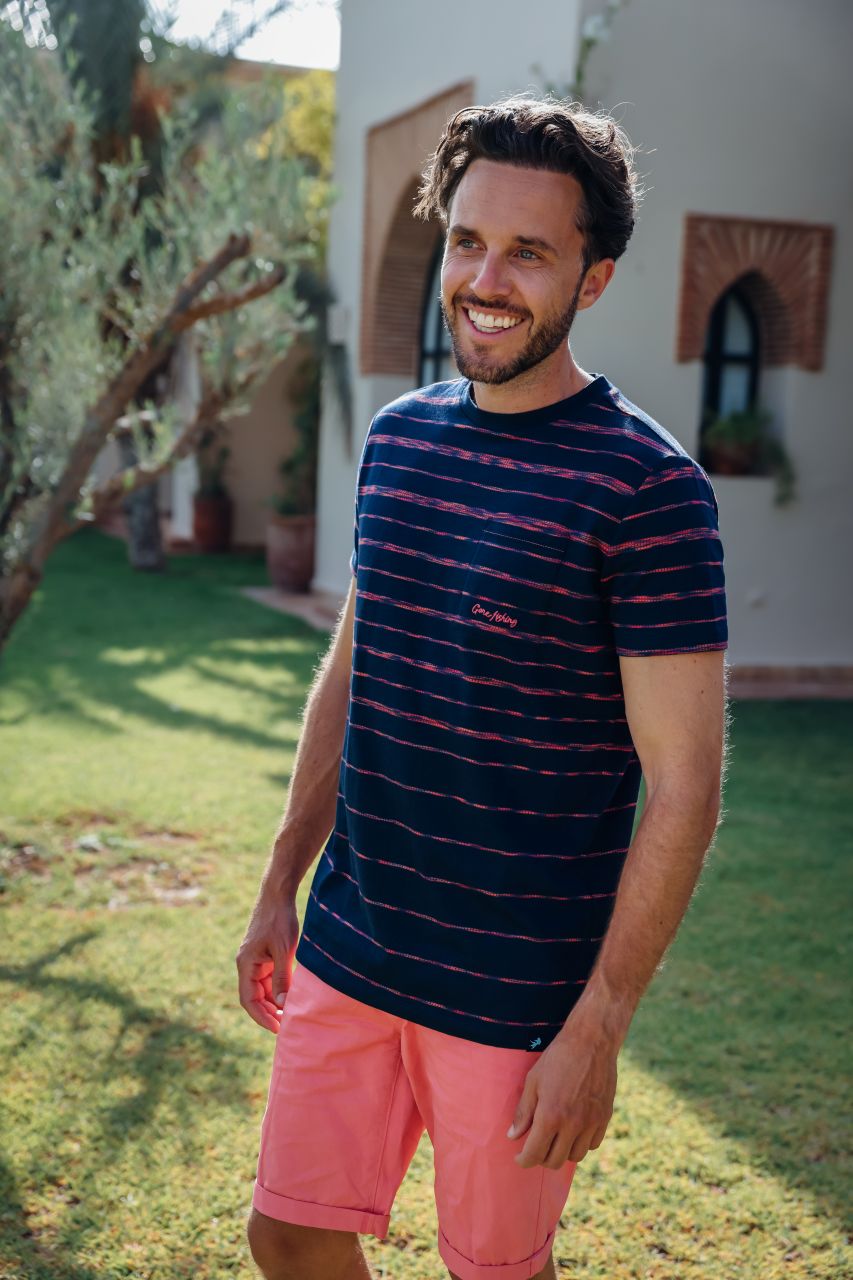 A Fish Named Fred Gone Fishing T-Shirt | Navy/Red Stripe