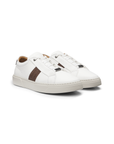 BOSS Gary Woven Detail Leather Sneaker | White-Chocolate Weave