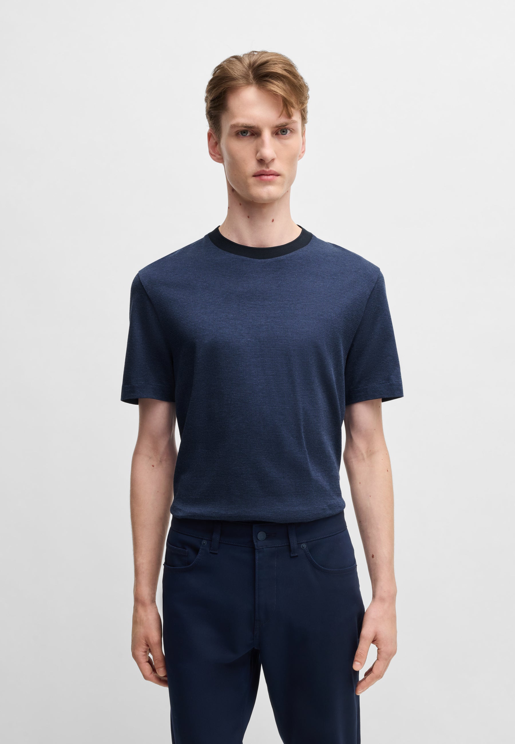 BOSS Thompson Textured Tee Shirt | Dark Blue