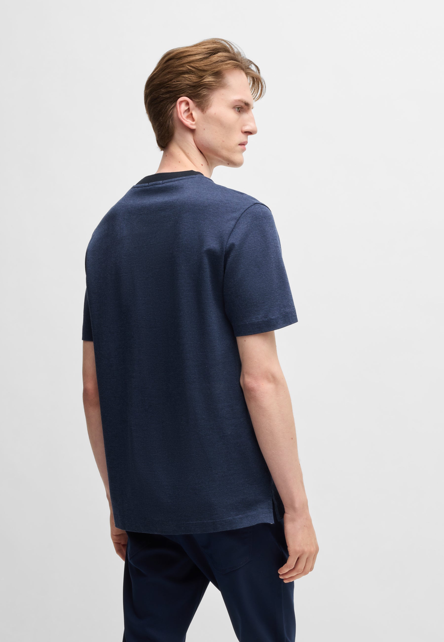 BOSS Thompson Textured Tee Shirt | Dark Blue