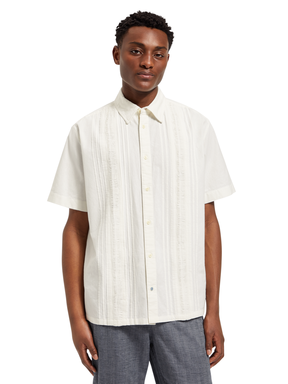 Scotch Soda Short Sleeve Pintuckt Shirt Bright White LIFE FOR MEN