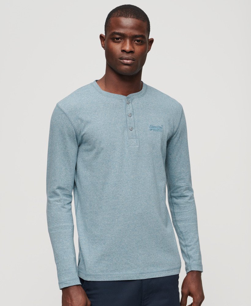 Superdry Logo Embroidered Long Sleeve Henley | Bay Blue