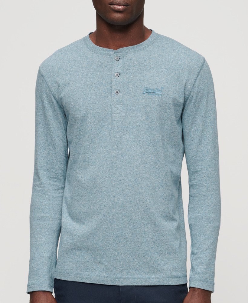 Superdry Logo Embroidered Long Sleeve Henley | Bay Blue