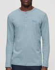 Superdry Logo Embroidered Long Sleeve Henley | Bay Blue