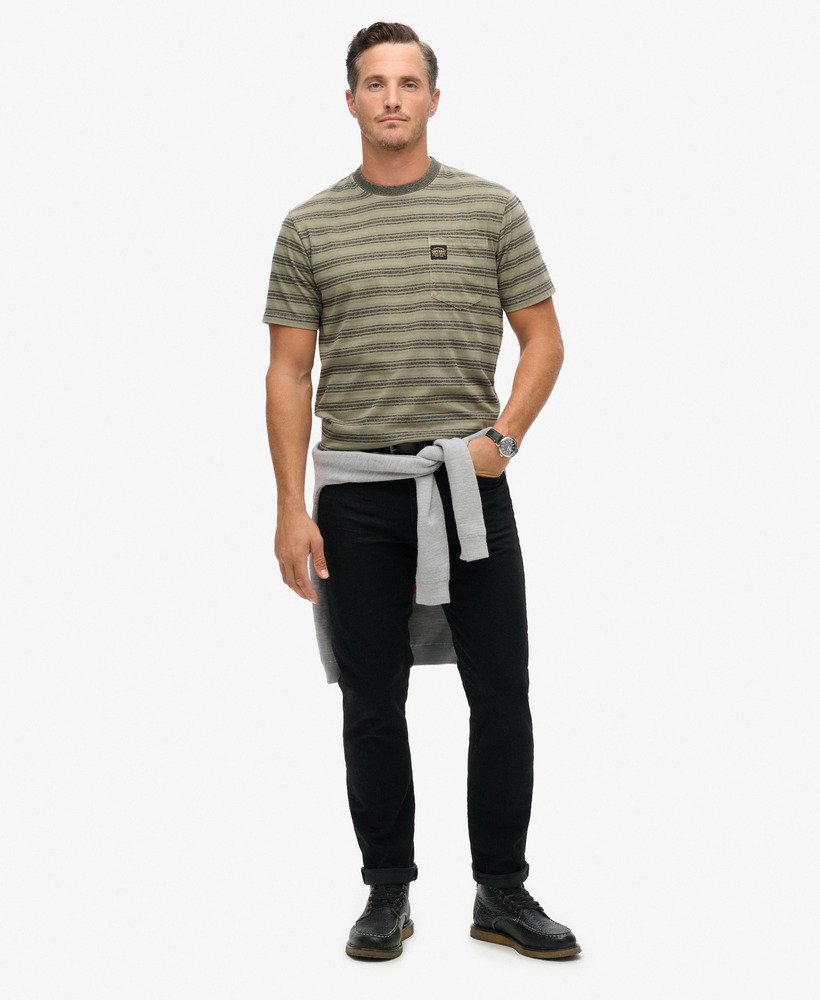 Superdry Logo Textured Stripe Pocket T-Shirt | Washed Olive Stripe