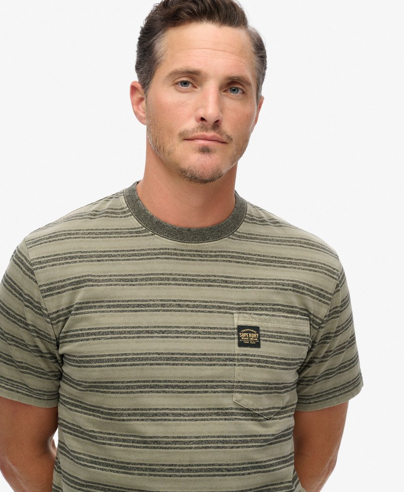 Superdry Logo Textured Stripe Pocket T-Shirt | Washed Olive Stripe