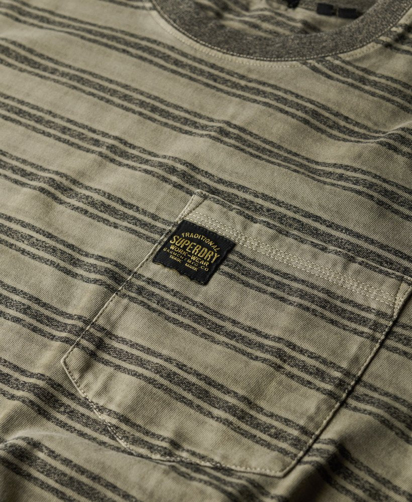 Superdry Logo Textured Stripe Pocket T-Shirt | Washed Olive Stripe