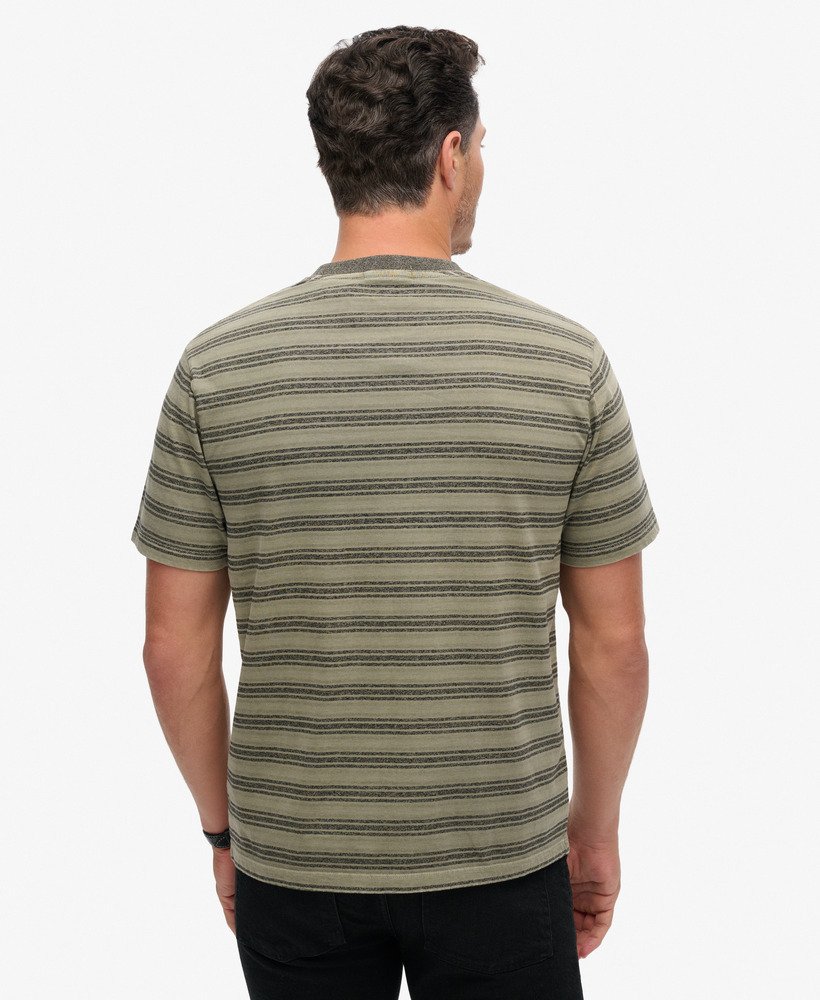 Superdry Logo Textured Stripe Pocket T-Shirt | Washed Olive Stripe