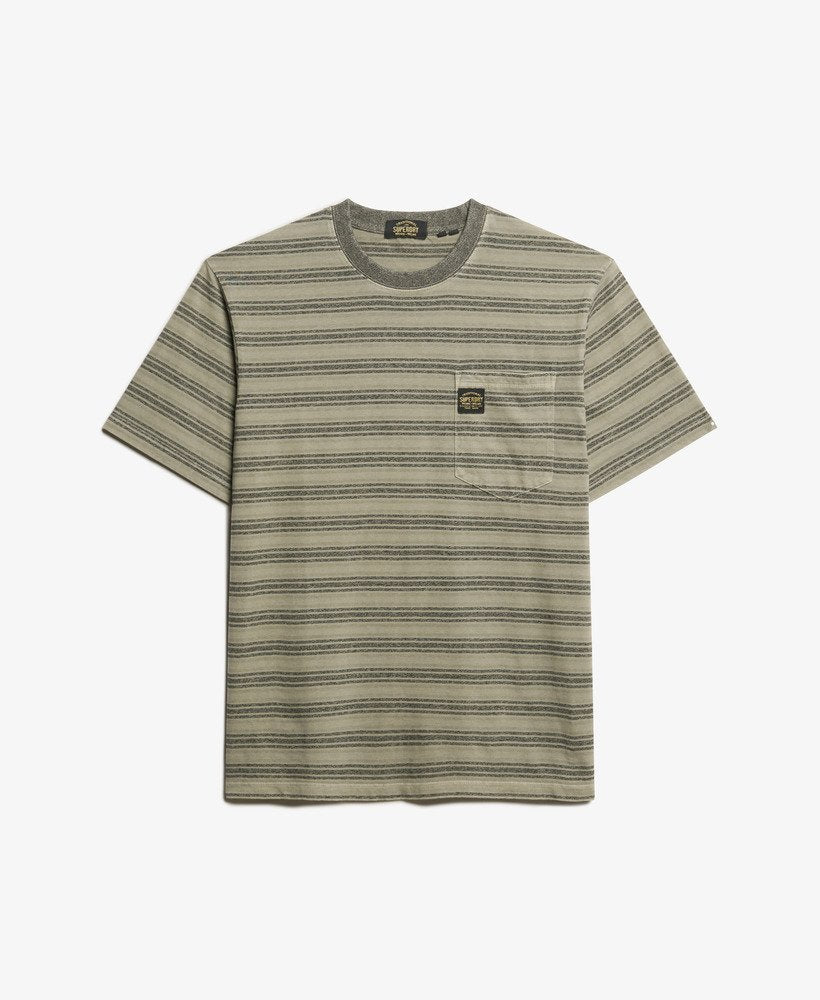 Superdry Logo Textured Stripe Pocket T-Shirt | Washed Olive Stripe