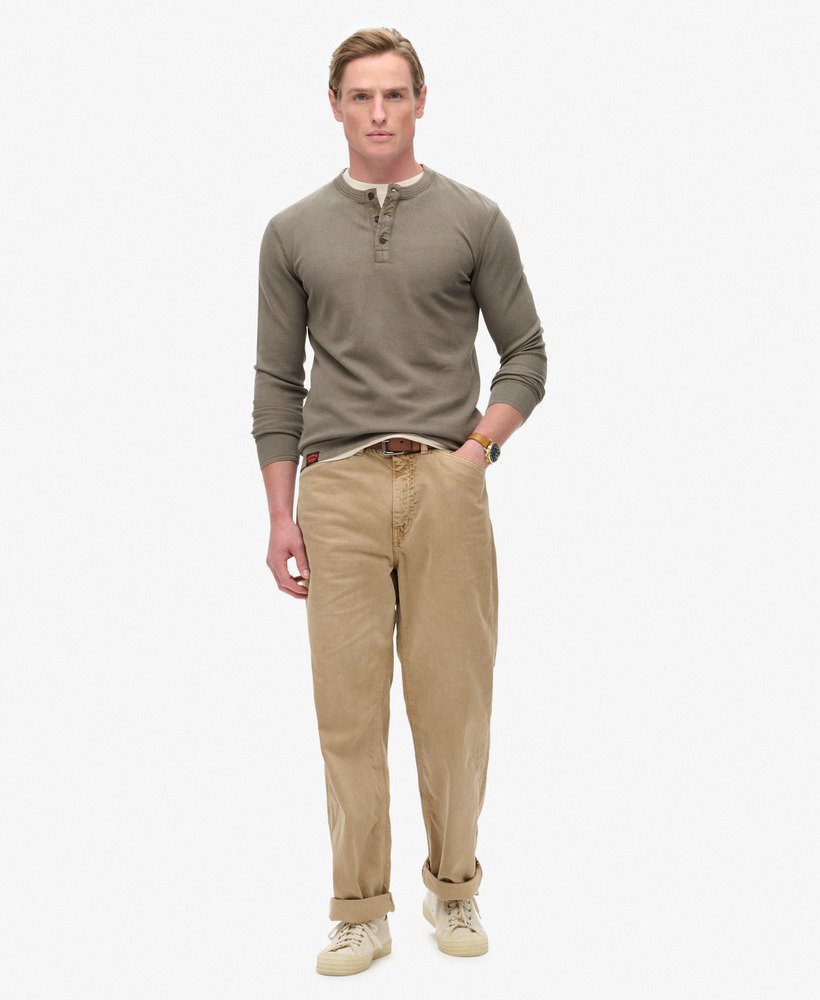 Superdry Vintage Textured Long Sleeve Henley | Brown