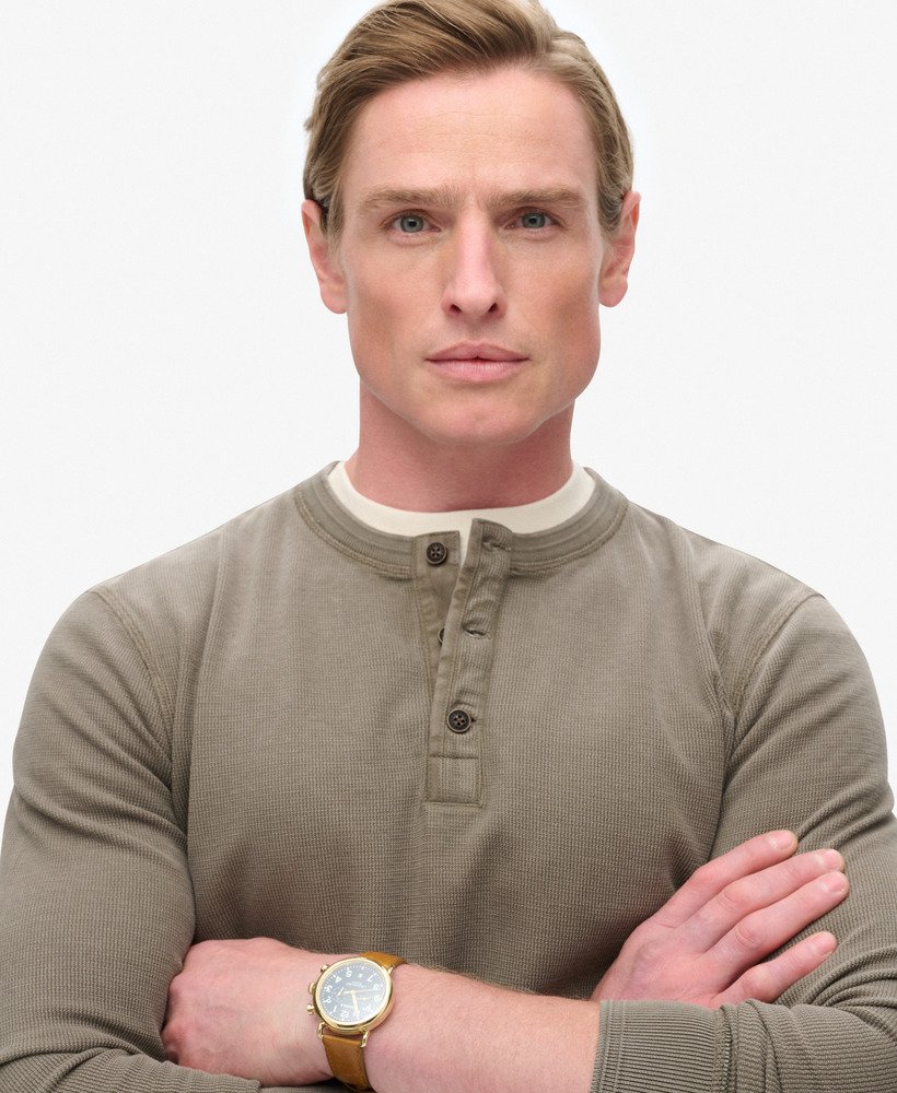 Superdry Vintage Textured Long Sleeve Henley | Brown