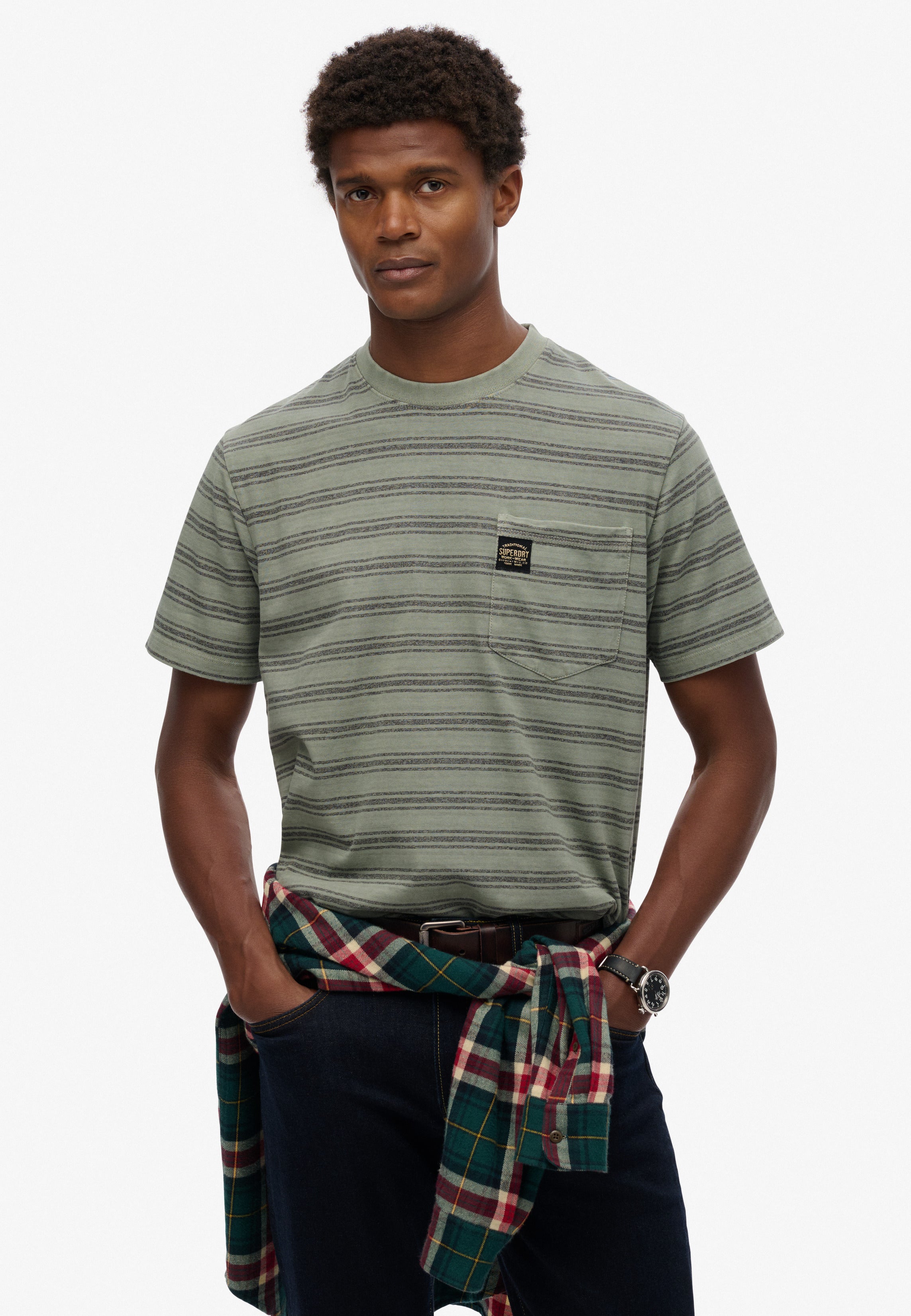 Superdry Stripe Pocket T-Shirt | Sage Green Stripe