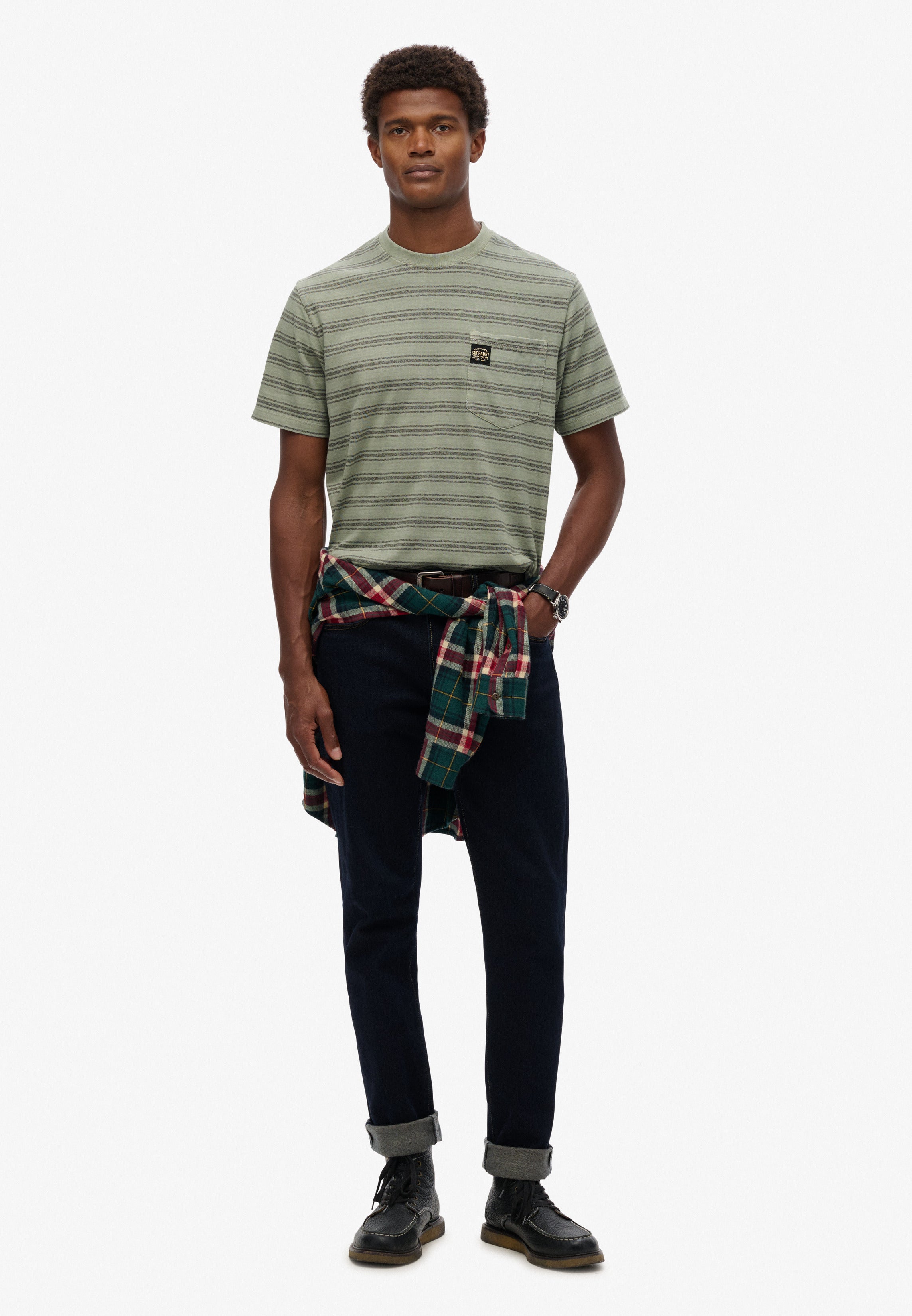 Superdry Stripe Pocket T-Shirt | Sage Green Stripe