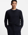 BOSS Imberto Basketweave Cotton Knit | Dark Navy