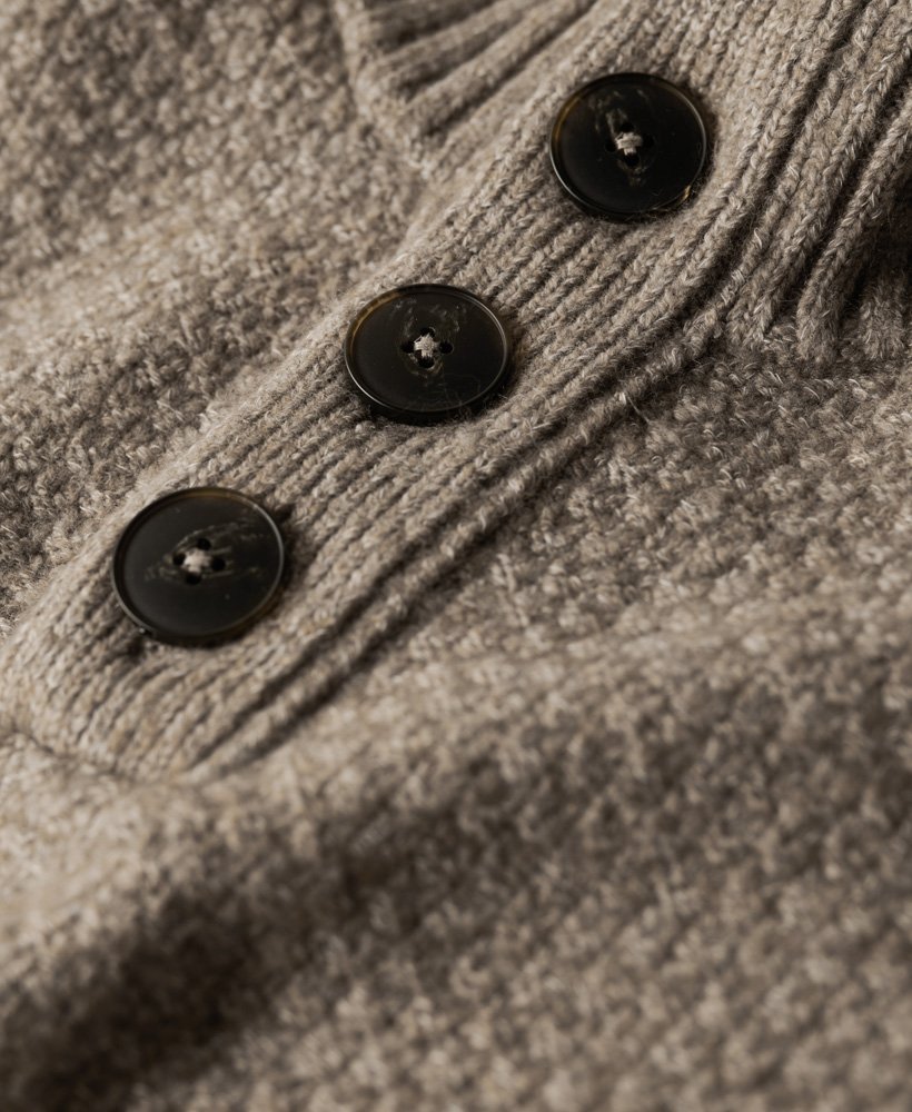 Chunky Knit Button Neck Jumper | Beige Marle