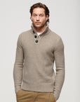 Chunky Knit Button Neck Jumper | Beige Marle