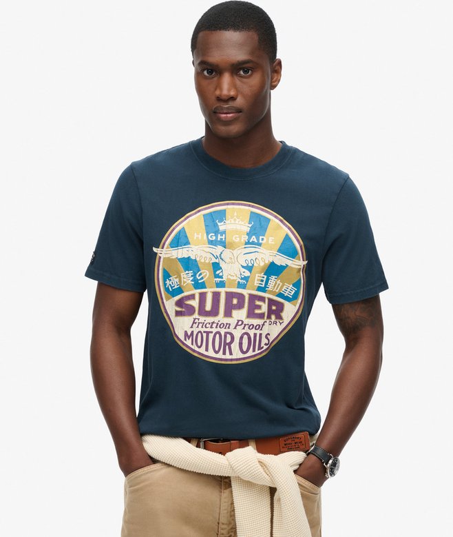 T-shirt Superdry Homme Manches Courtes - Modèle Track & Field Metallic éclipse Navy - Neuf Avec étiquettes