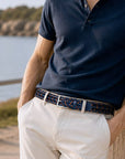 Robert Charles Woven Elastic Leather Belt | 1068 Navy Tan