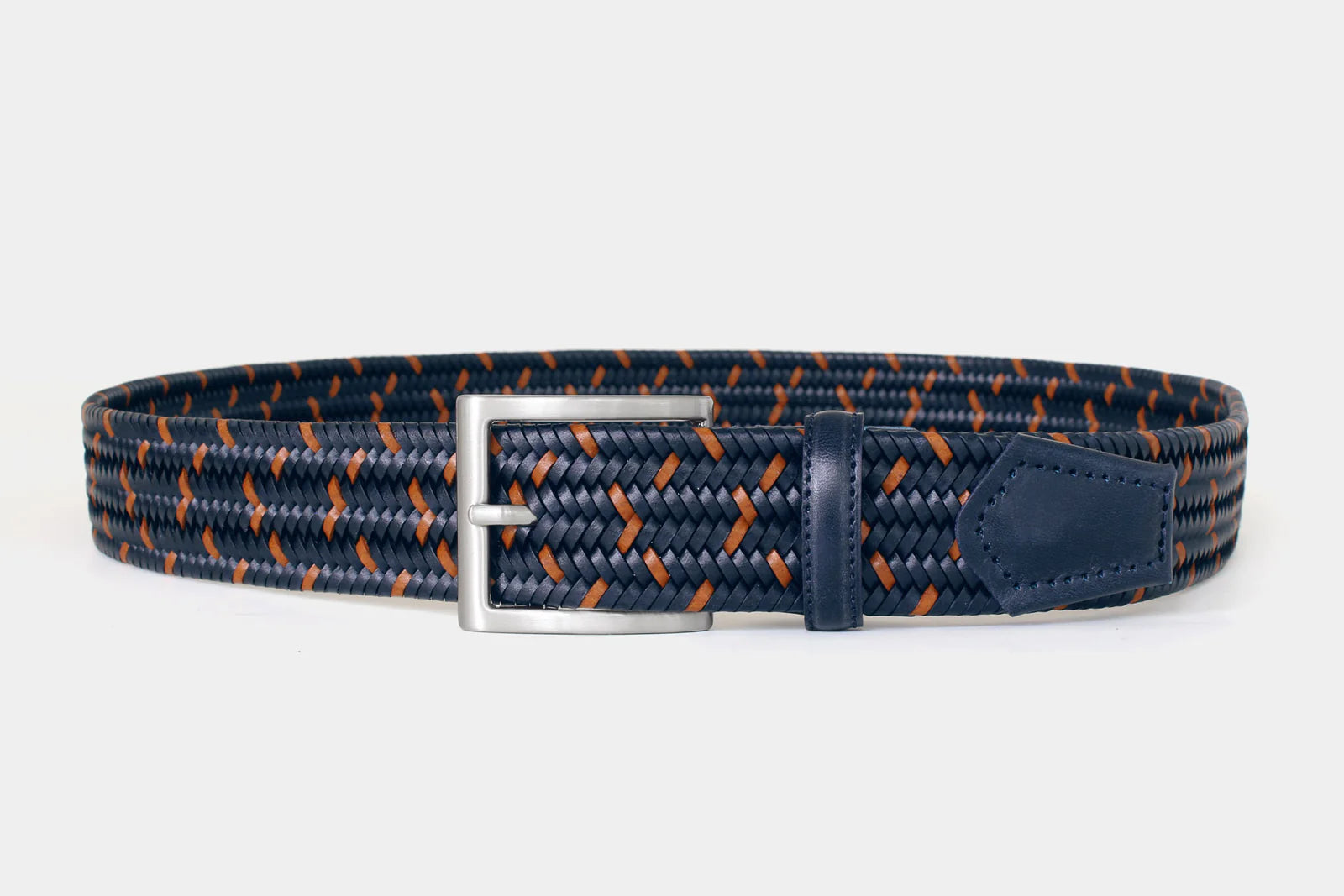 Robert Charles Woven Elastic Leather Belt | 1068 Navy Tan