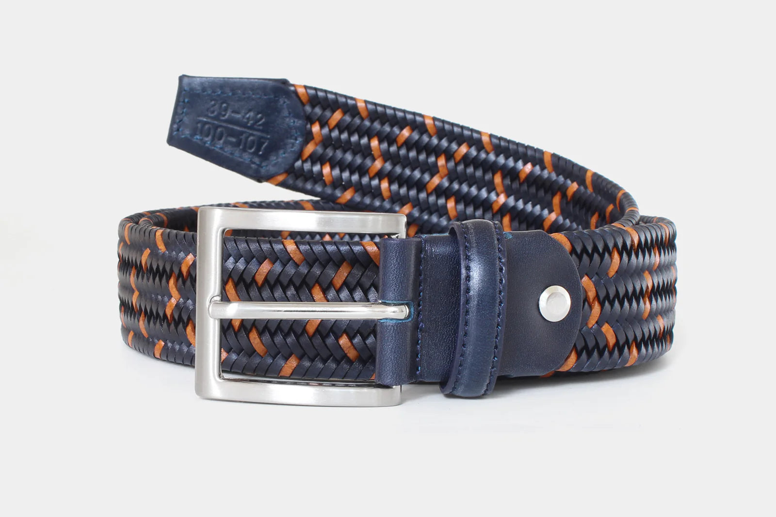 Robert Charles Woven Elastic Leather Belt | 1068 Navy Tan