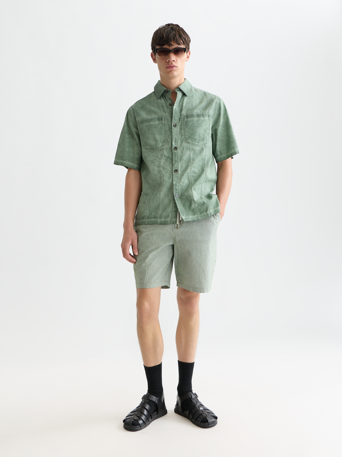 Scotch &amp; Soda Cotton Linen Short | Garden Green Stripe