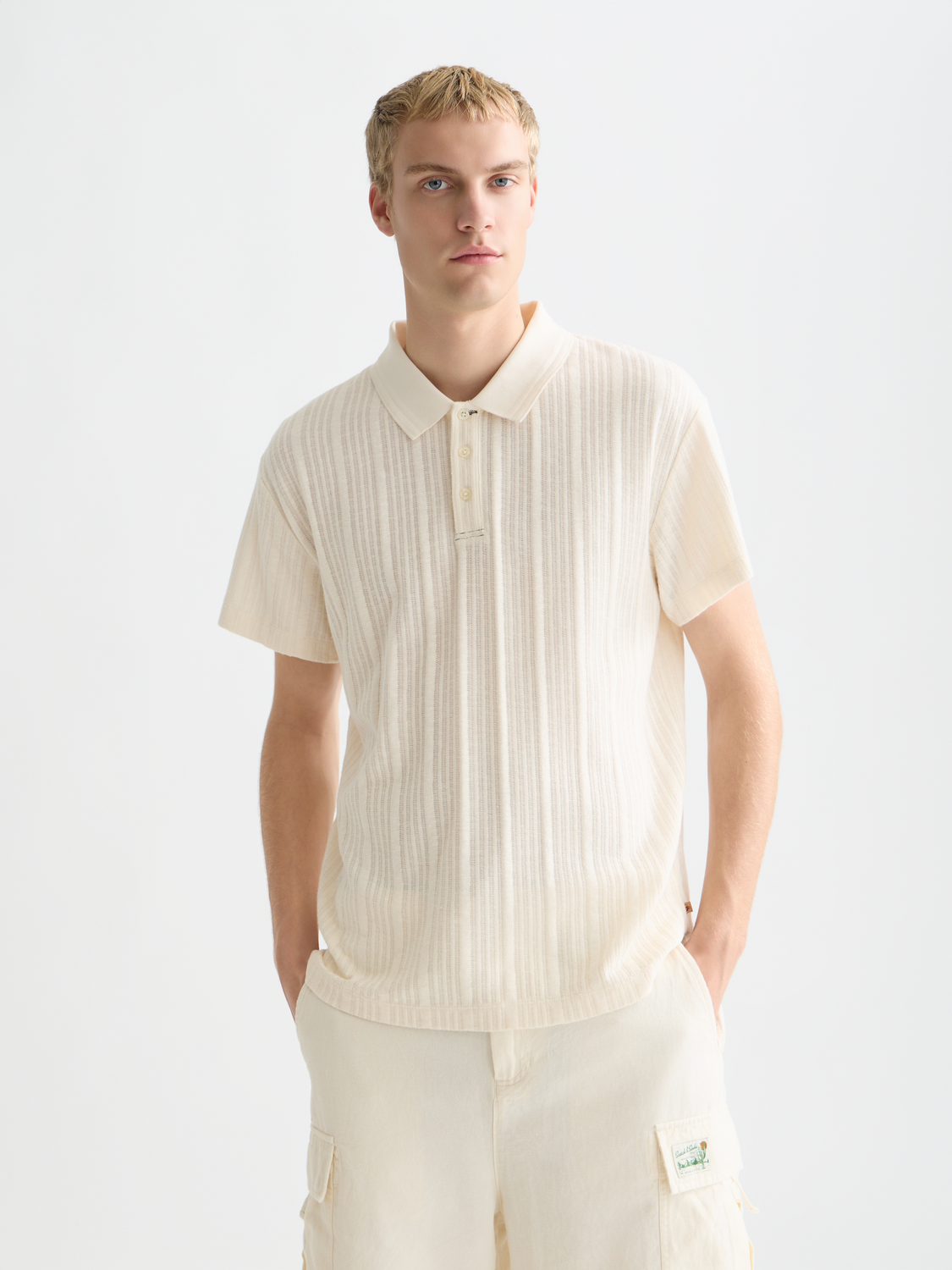 Scotch &amp; Soda Knit Ribbed Polo Shirt | Eggnog