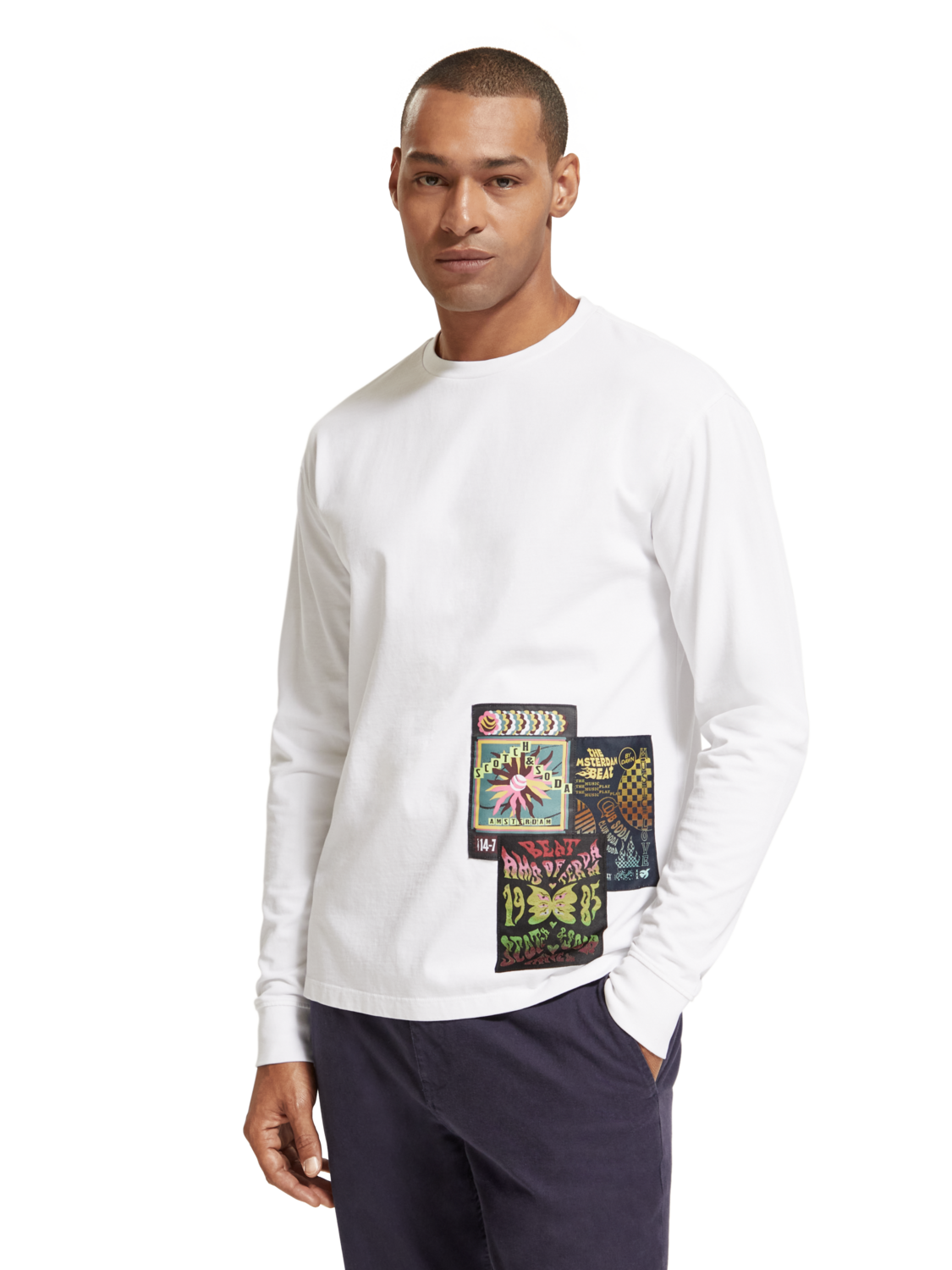 Scotch &amp; Soda Badge Long Sleeve T-Shirt | White