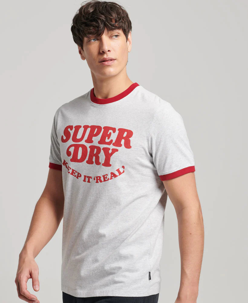 Superdry Vintage Cooper Class Ringer T Shirt | Glacier Grey Marle/Red