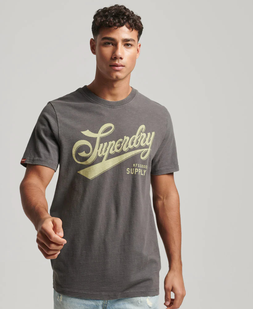 Superdry Vintage Script Workwear T Shirt | Charcoal
