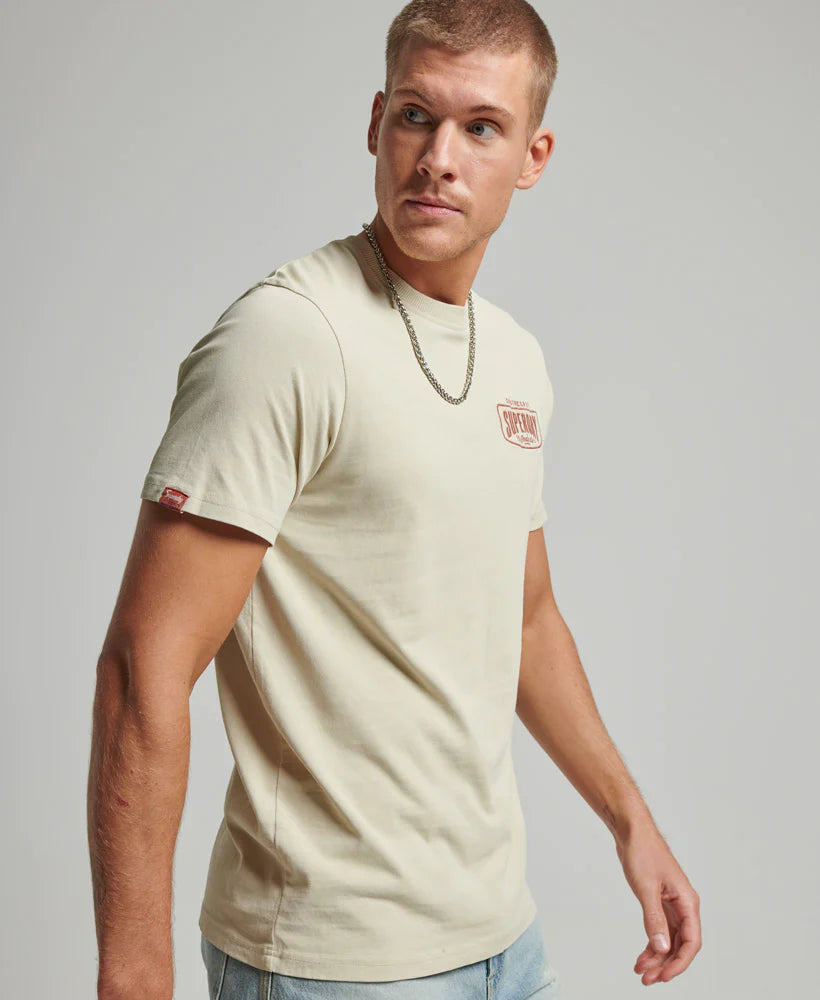 Superdry Vintage Script Workwear T Shirt | Pelican Beige