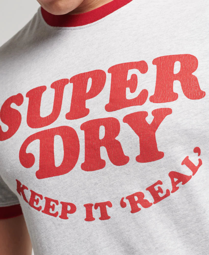 Superdry Vintage Cooper Class Ringer T Shirt | Glacier Grey Marle/Red