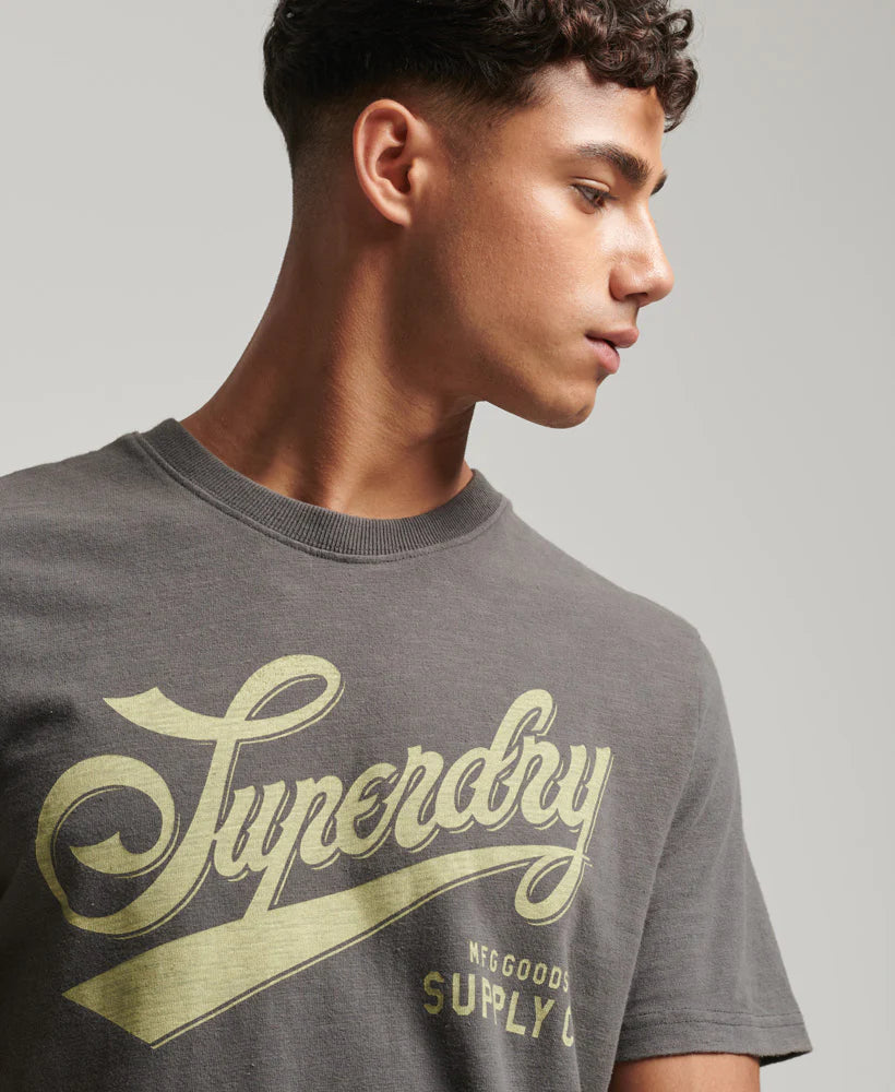 Superdry Vintage Script Workwear T Shirt | Charcoal