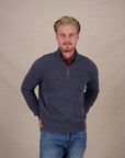 A Fish Named Mock Zip Knit Jumper | Navy Melange