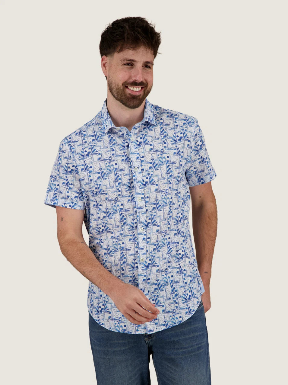 A Fish Named Fred Short Sleeve Shirt | Sail Away Blue
