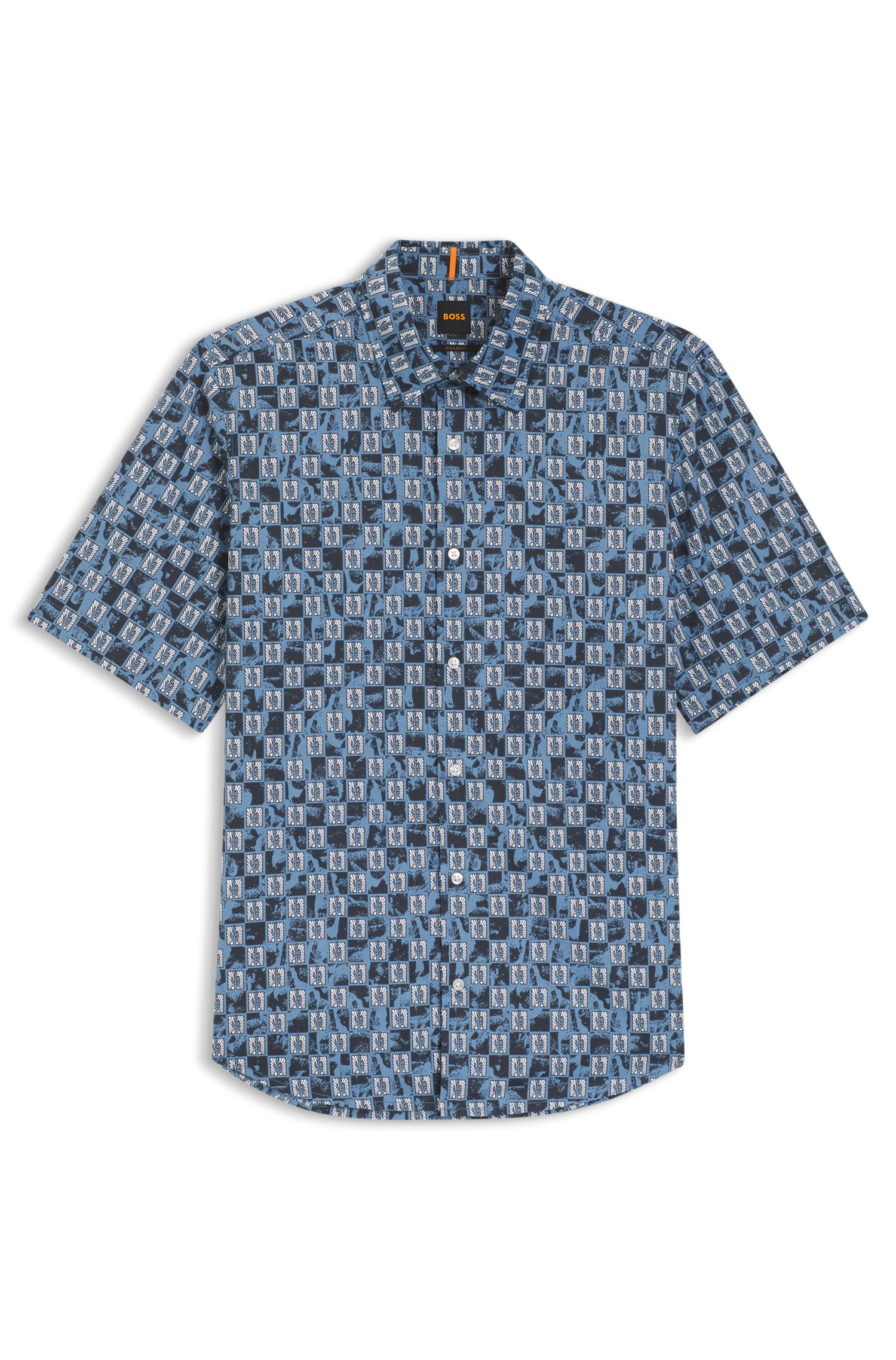 BOSS ORANGE Rash Printed Short Sleeve Shirt | Open Blue