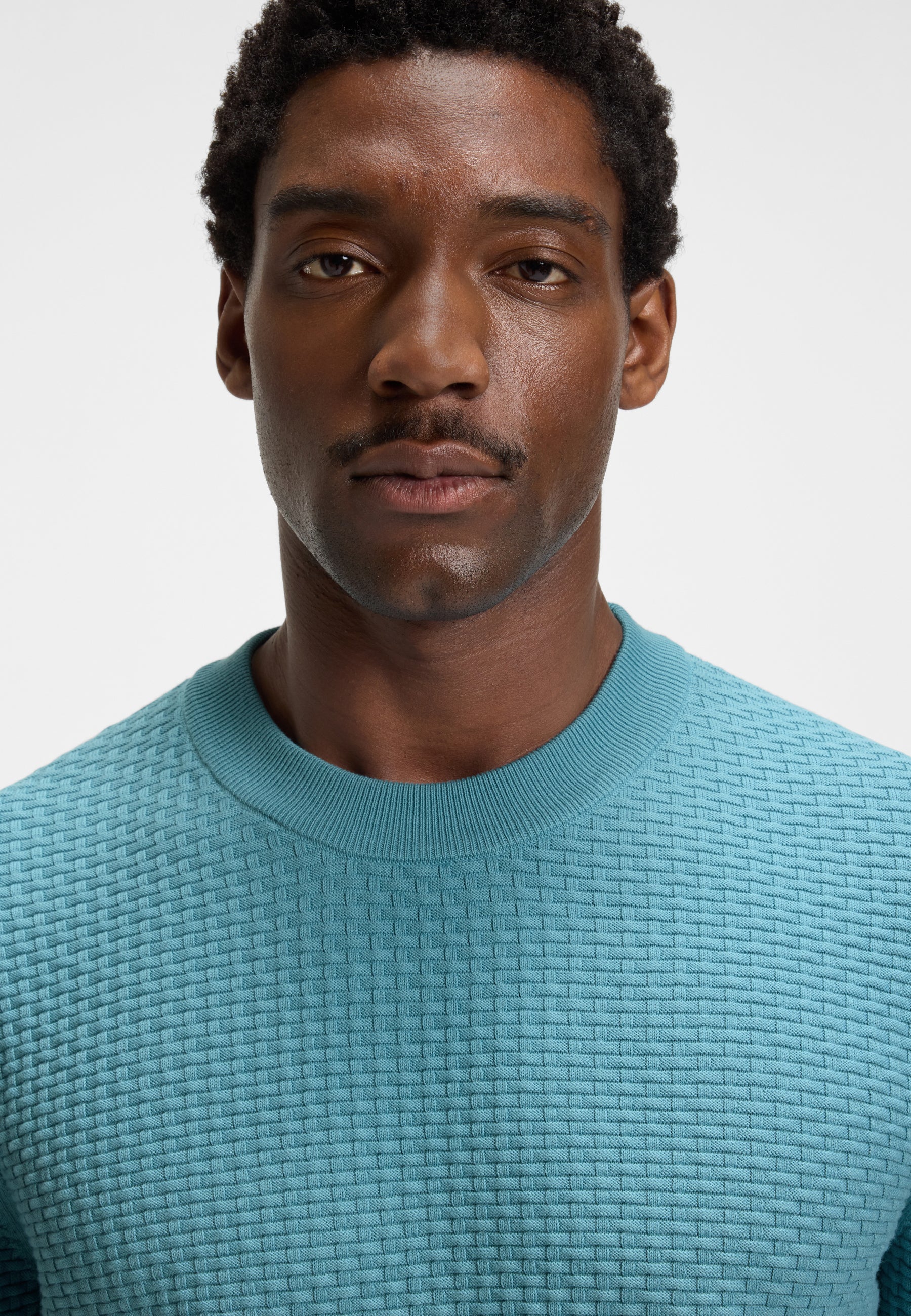 BOSS Imberto Basketweave Cotton Knit | Teal – LIFE FOR MEN