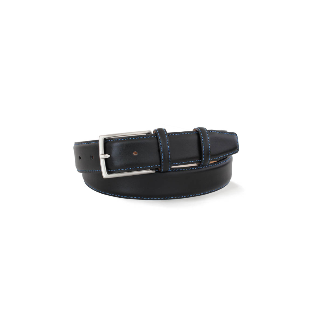 Robert Charles Leather Belt | 3751 Black with Blue Stitch