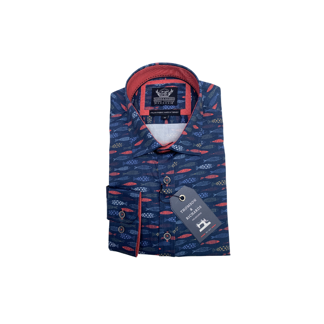 Thomson &amp; Richards Mini Fish Shirt | Navy