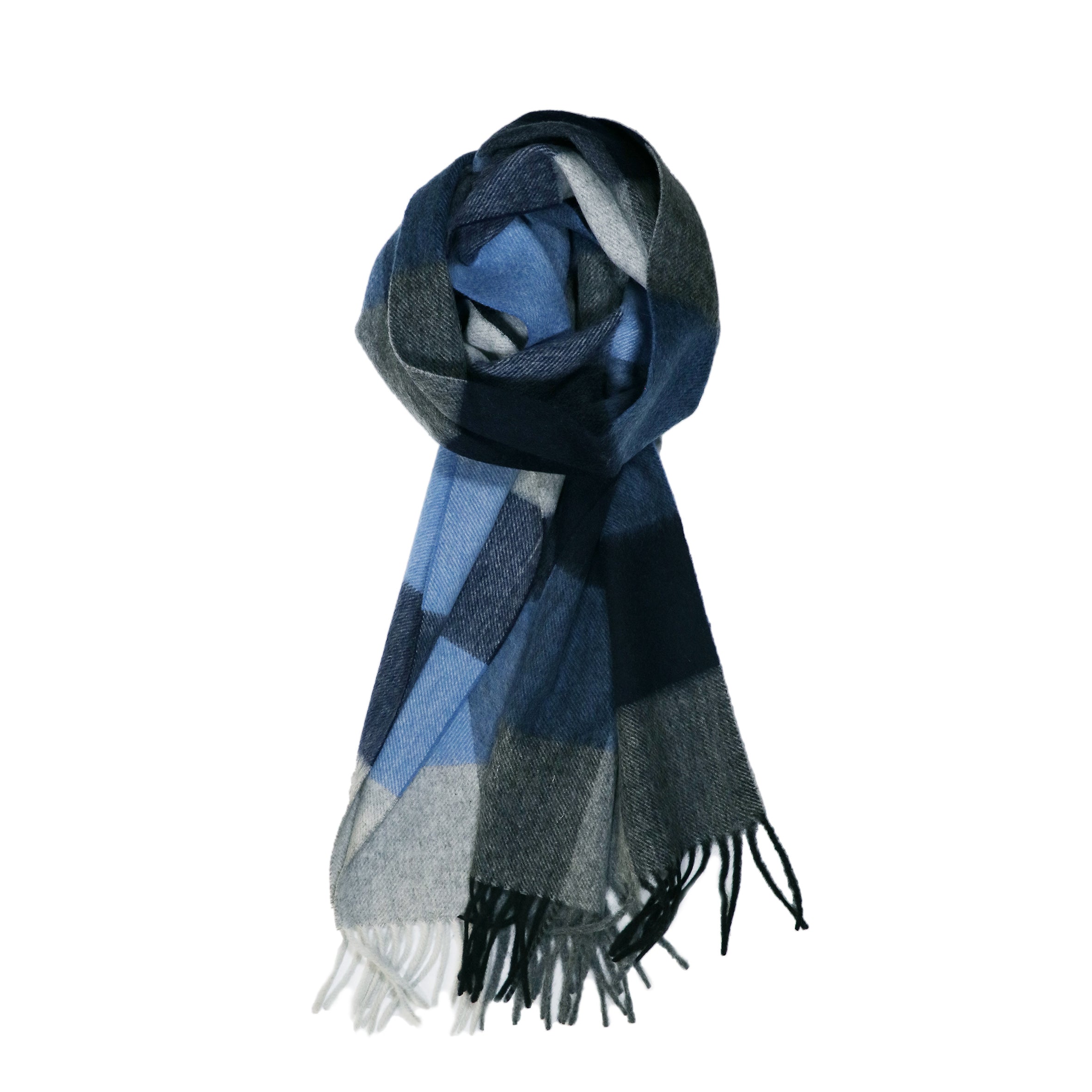 Fellini Italian Wool Scarf | Blue Grey Check