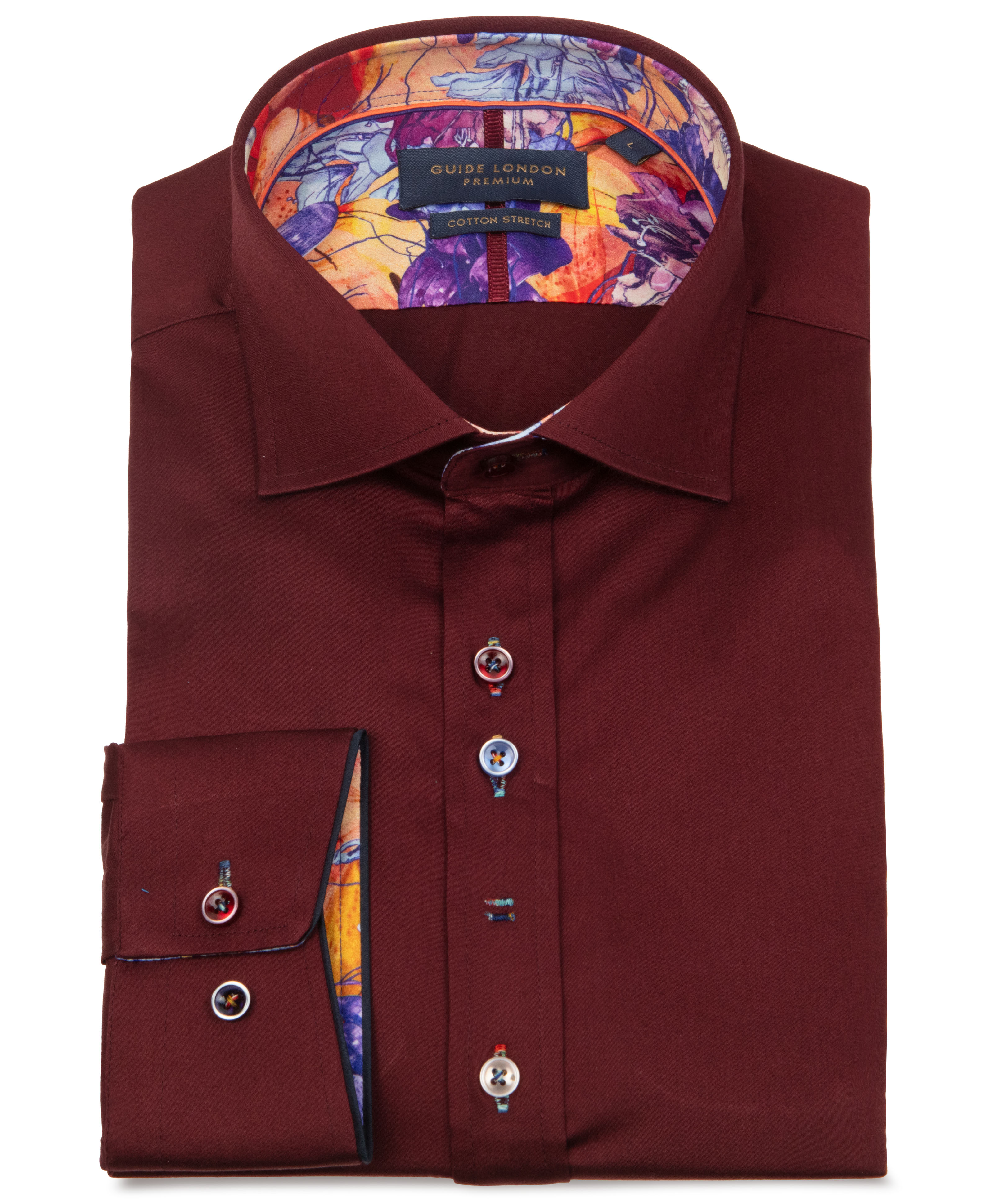 Guide London Split Cuff Long Sleeve Shirt | Burgundy