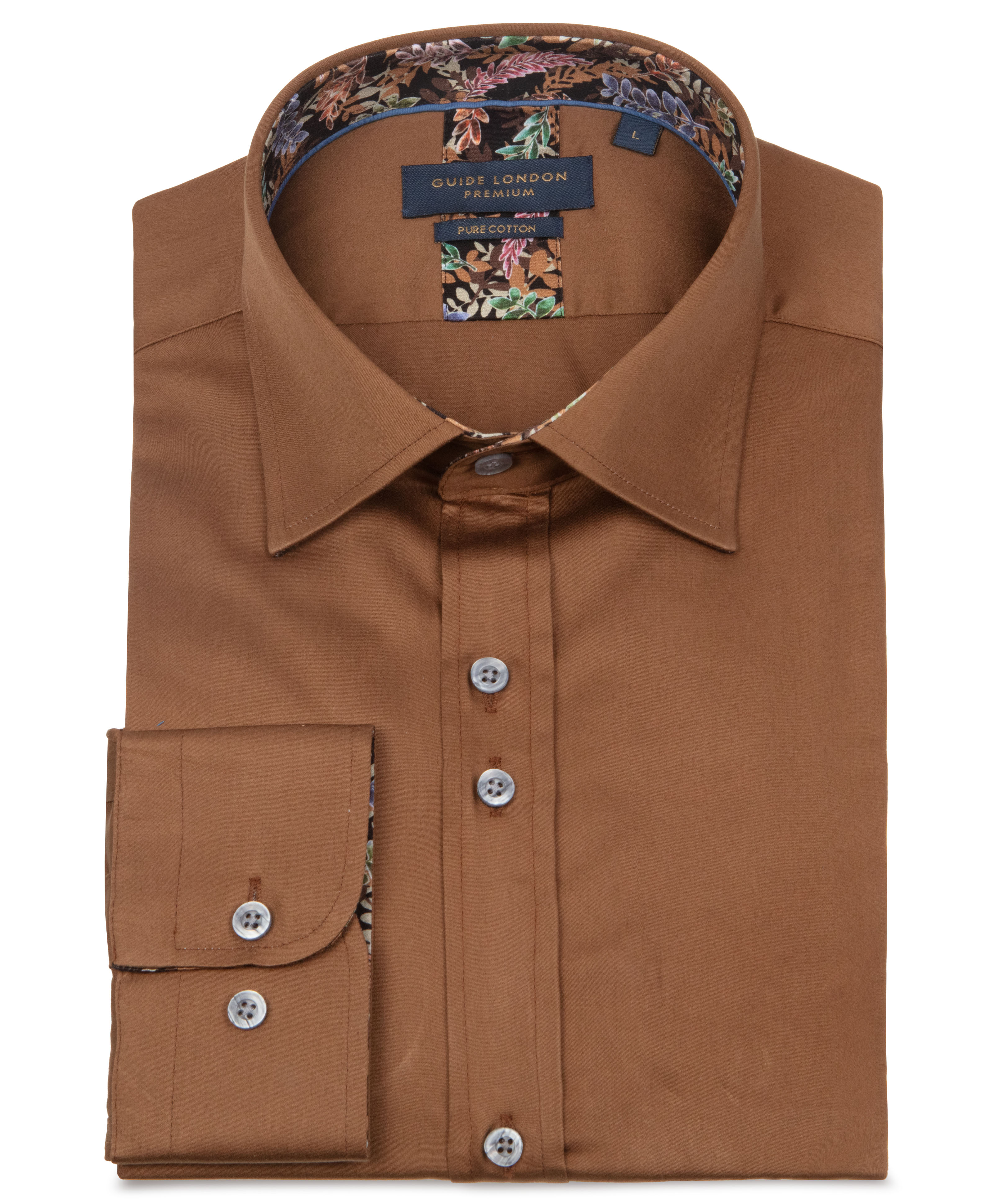 Guide London Cotton Sateen Long Sleeve Shirt | Tan