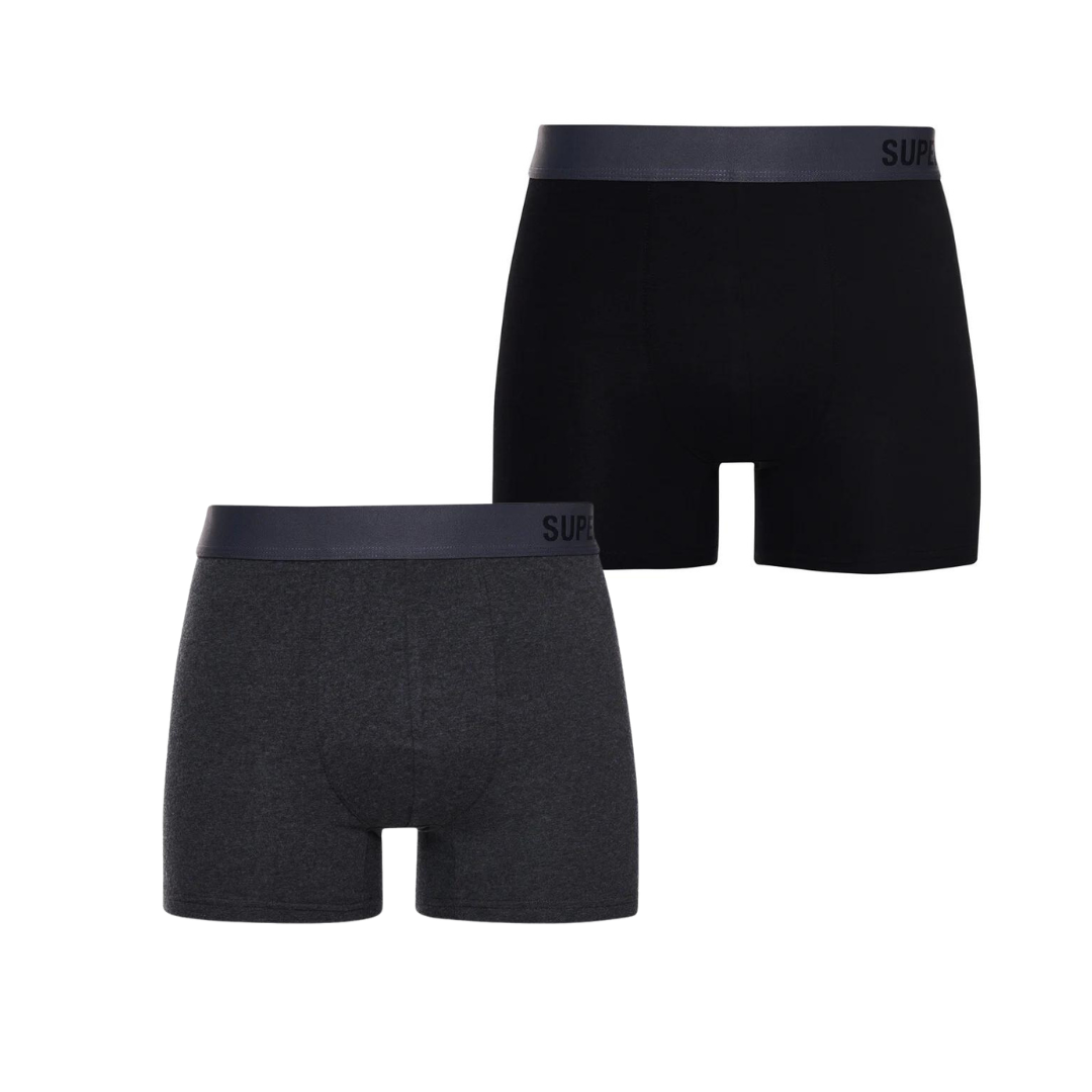 Superdry Boxer Offset Double Pack | Black/Charcoal