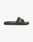 Superdry Vegan Logo Pool Slides | Black/Gold