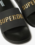 Superdry Vegan Logo Pool Slides | Black/Gold