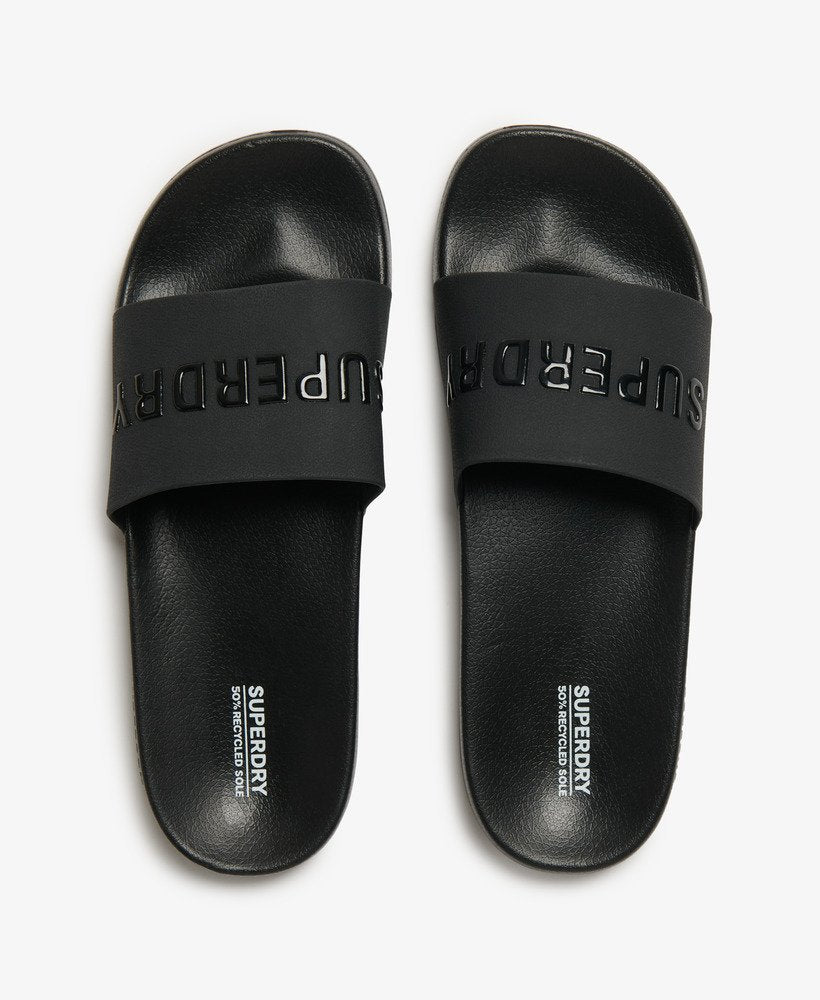 Superdry Vegan Logo Pool Slides Black/Black – LIFE FOR MEN